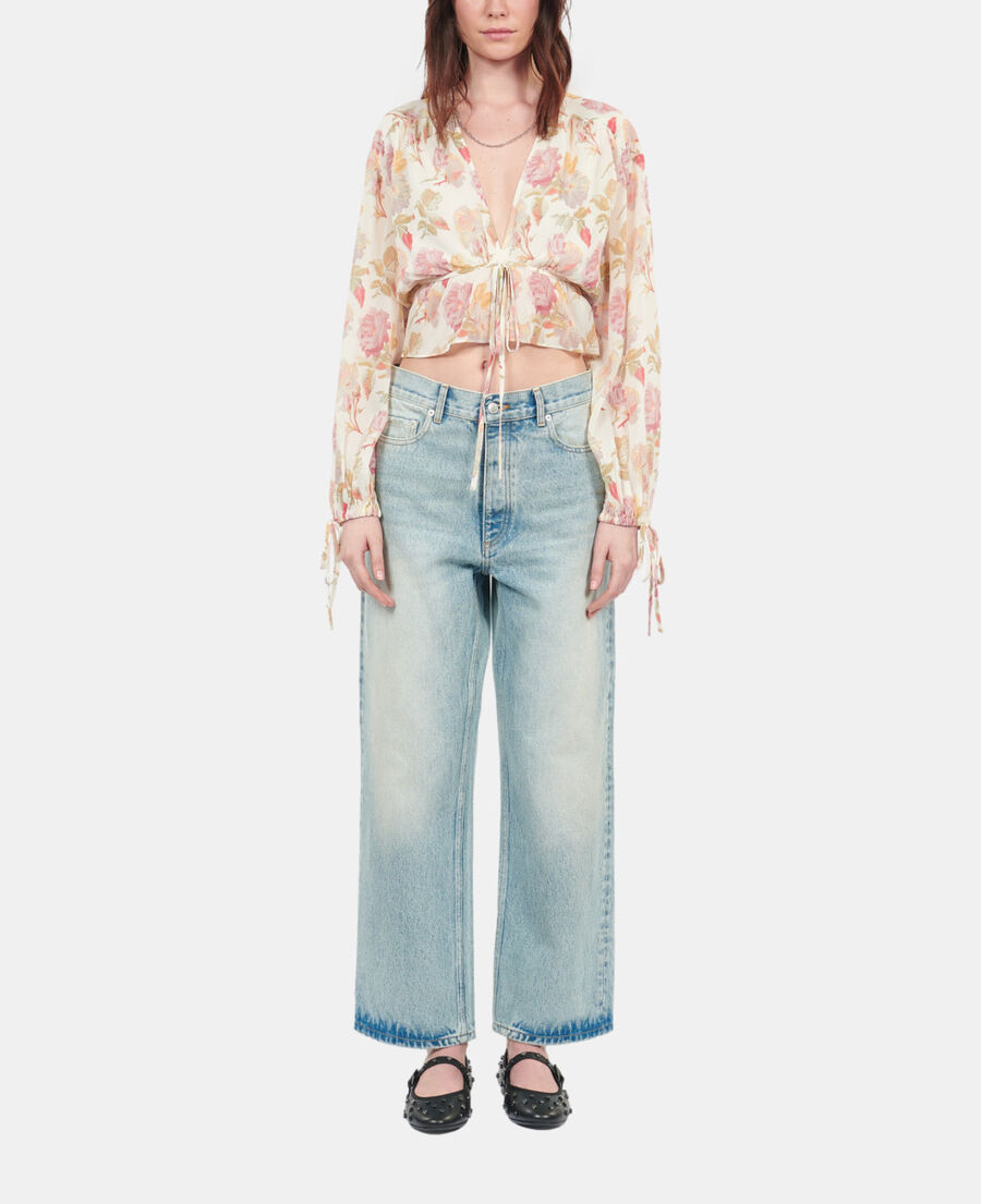 The Kooples F BEIGE / RED floral printed silk top with ruffles