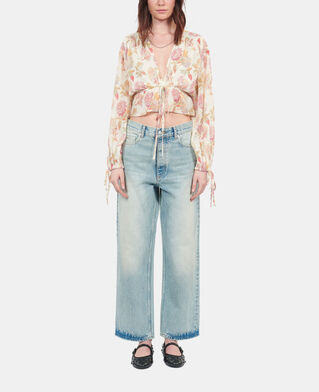 The Kooples F BEIGE / RED floral printed silk top with ruffles