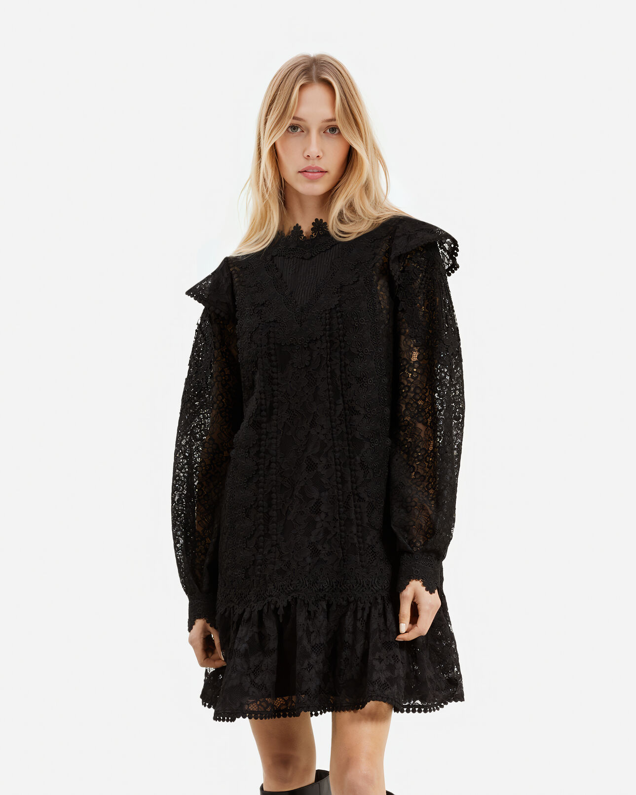 The Kooples FEMME BLACK robe courte en dentelle noire