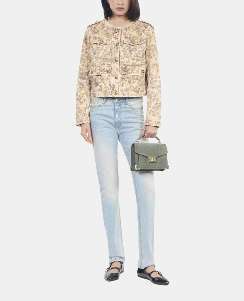 The Kooples DAMEN BEIGE LINEN jacke mit blumendruck