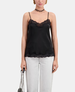 The Kooples WOMEN BLACK black silk camisole with lace details