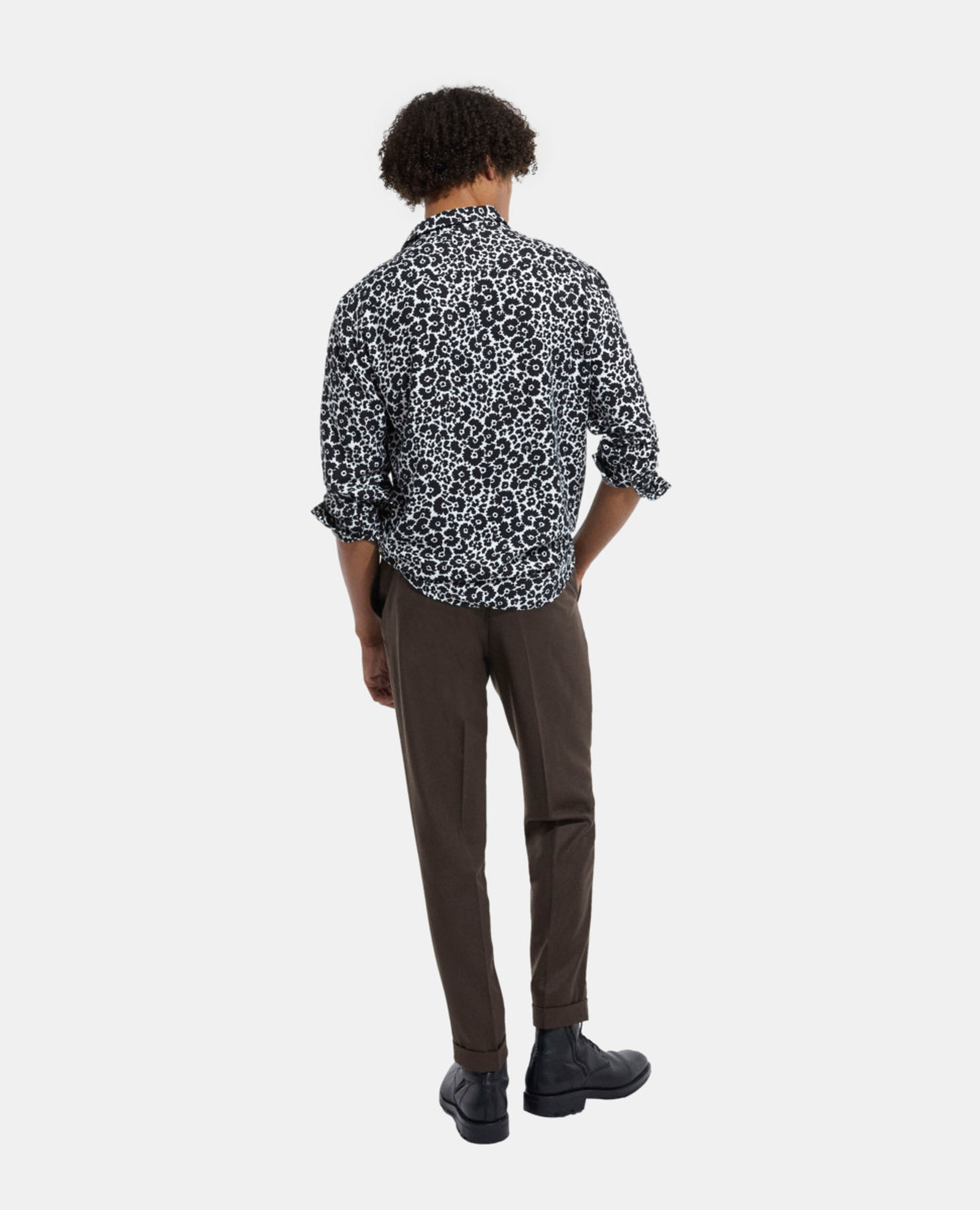 Floral shirt with classic collar, BLACK WHITE, hi-res image number null