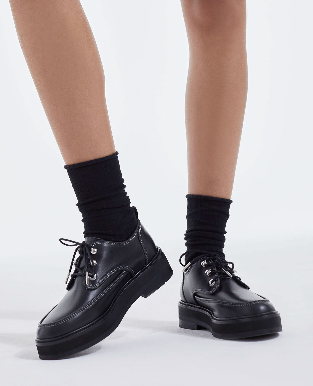 Black leather derbies with topstitching The Kooples UK