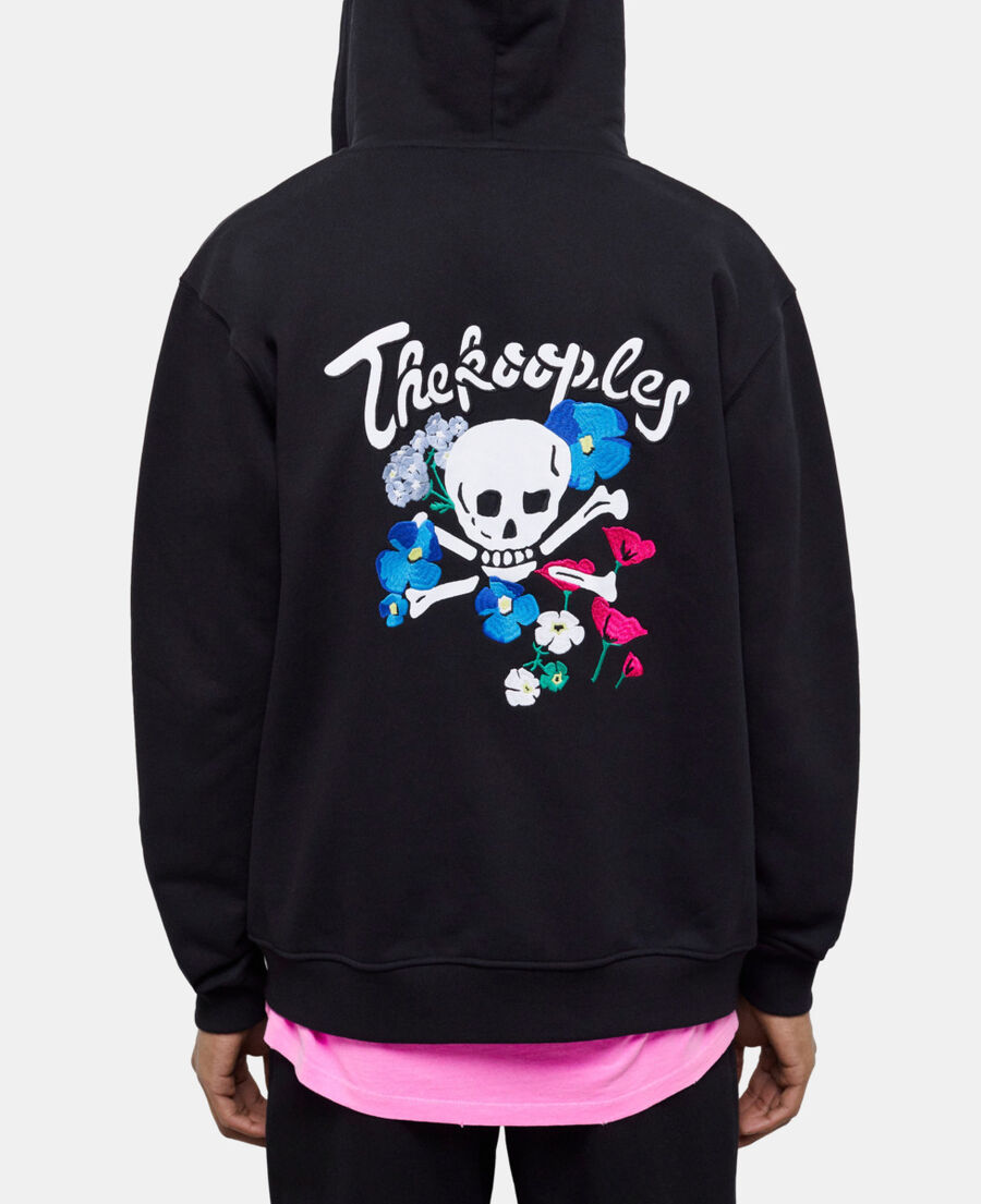The Kooples H BLACK zipped black hooded sweatshirt with embroidery