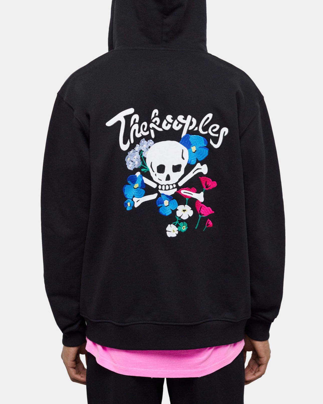 The Kooples MEN BLACK zipped black hooded sweatshirt with embroidery