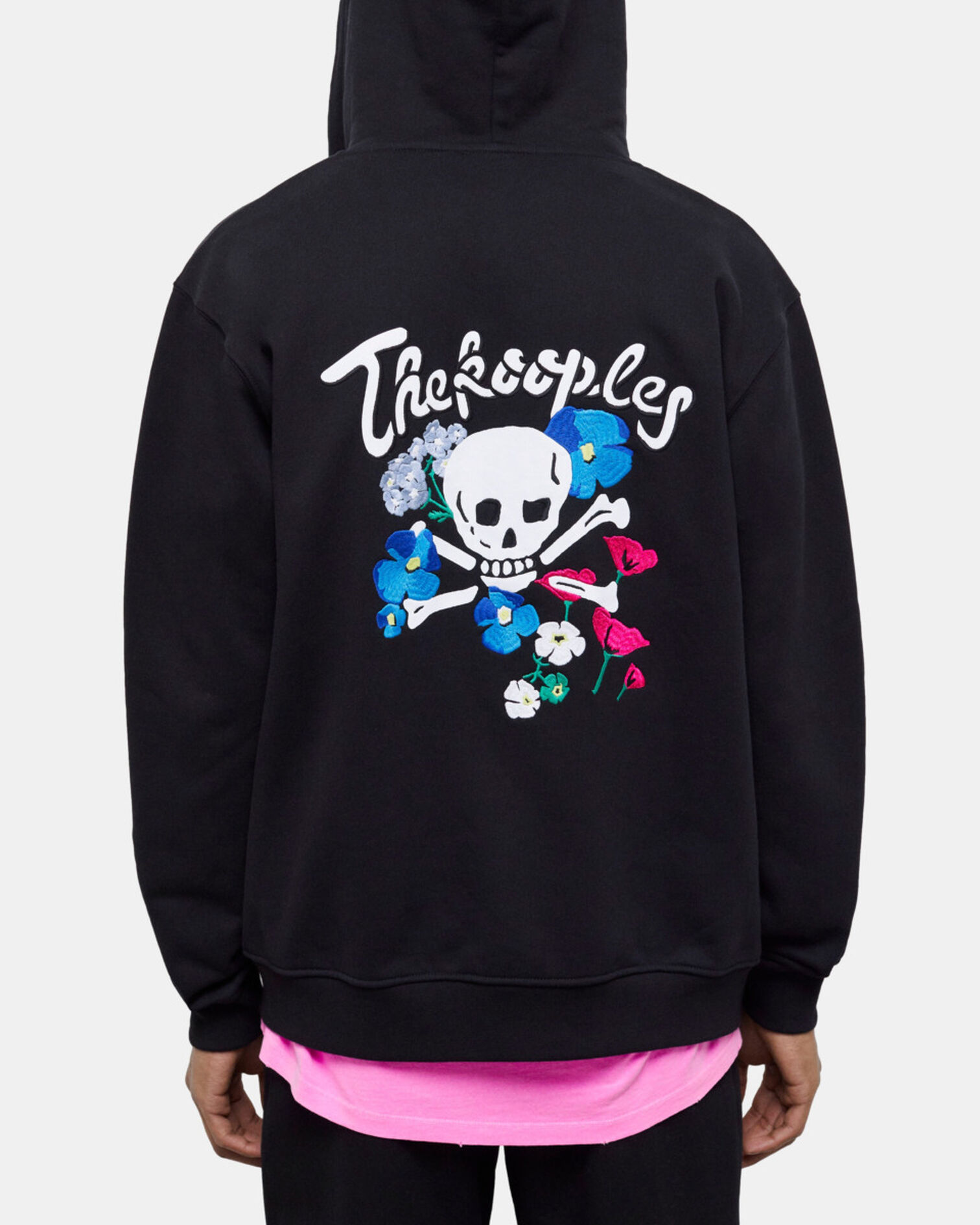 Zipped black hooded sweatshirt with embroidery, BLACK, hi-res image number null