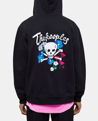 The Kooples H BLACK zipped black hooded sweatshirt with embroidery