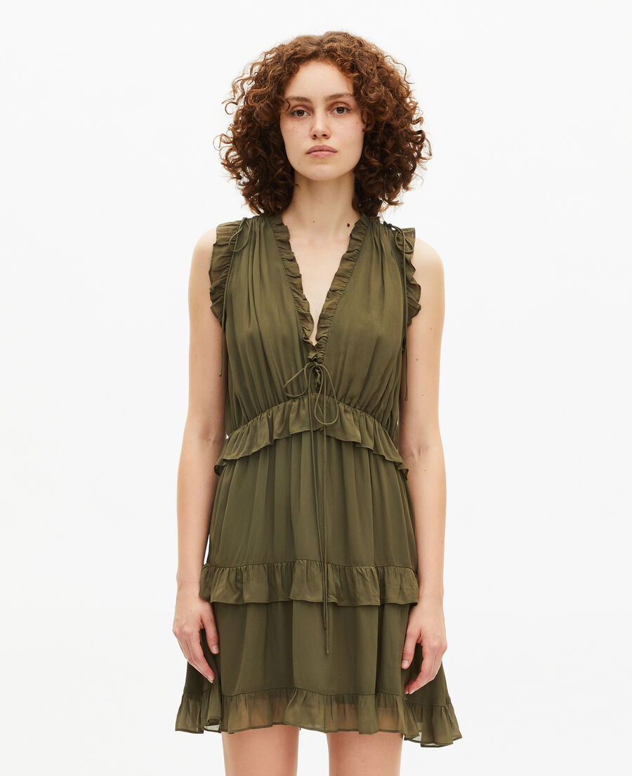 The Kooples WOMEN KAKI short dress with khaki ruffles