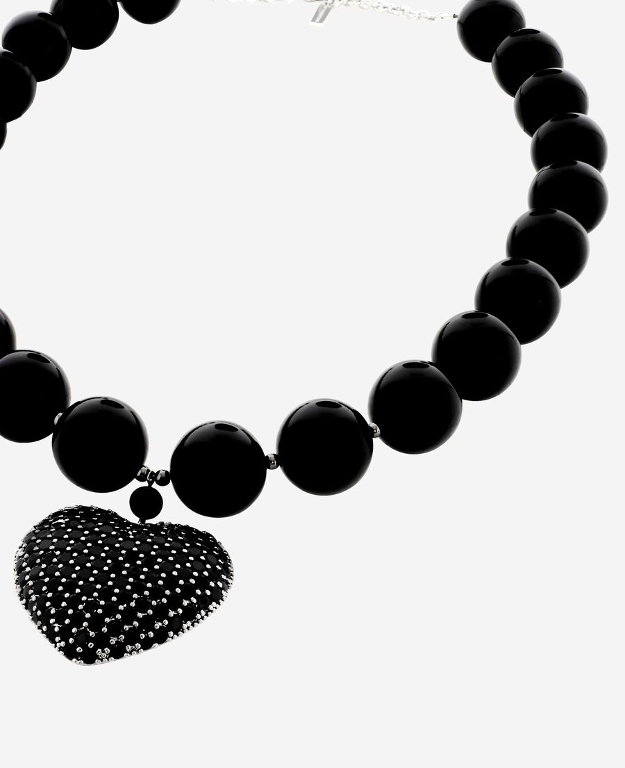 The Kooples FEMME BLACK collier pendentif c&oelig;ur avec perles noir