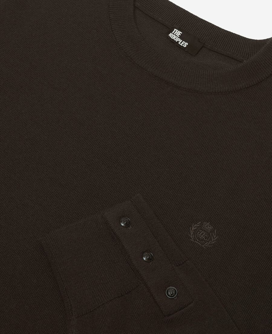 The Kooples HOMME DARK BROWN pull col rond en laine mérinos marron