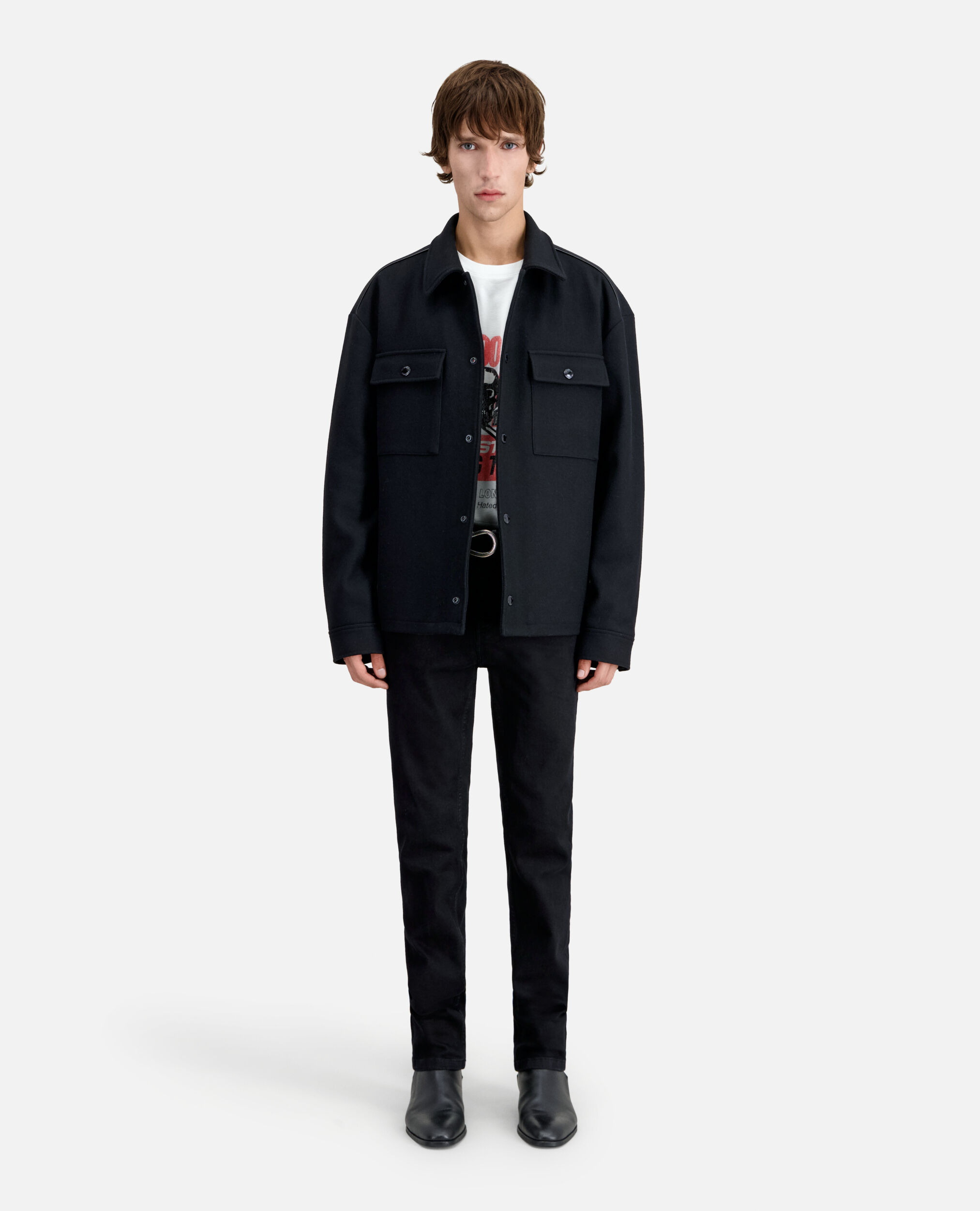 Black wool-blend overshirt jacket, BLACK, hi-res image number null