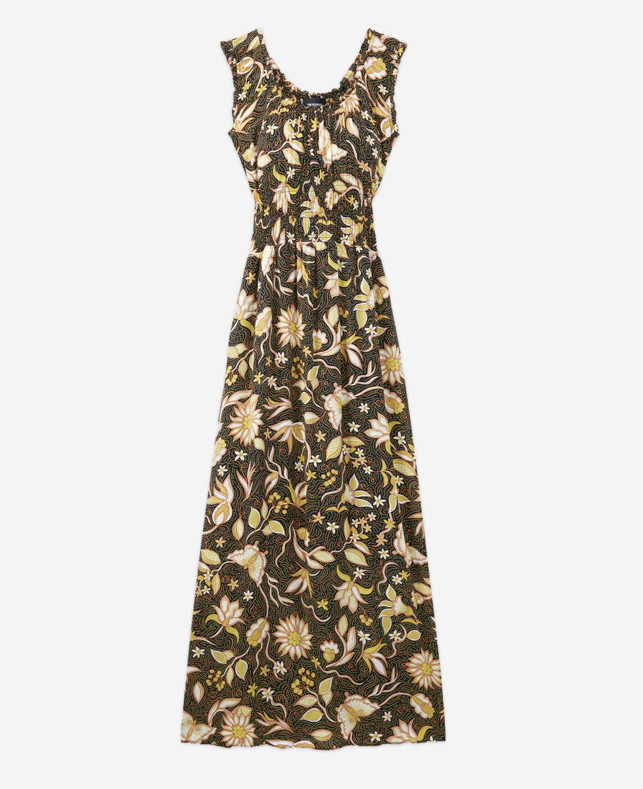 black long summer dress with all-over floral motif
