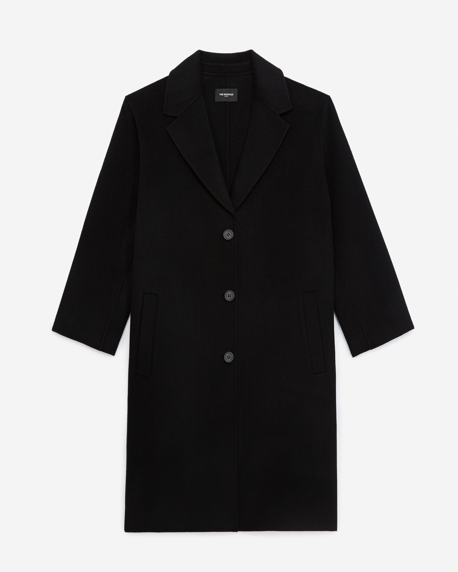 Double-faced button-up black wool coat, BLACK, hi-res image number null