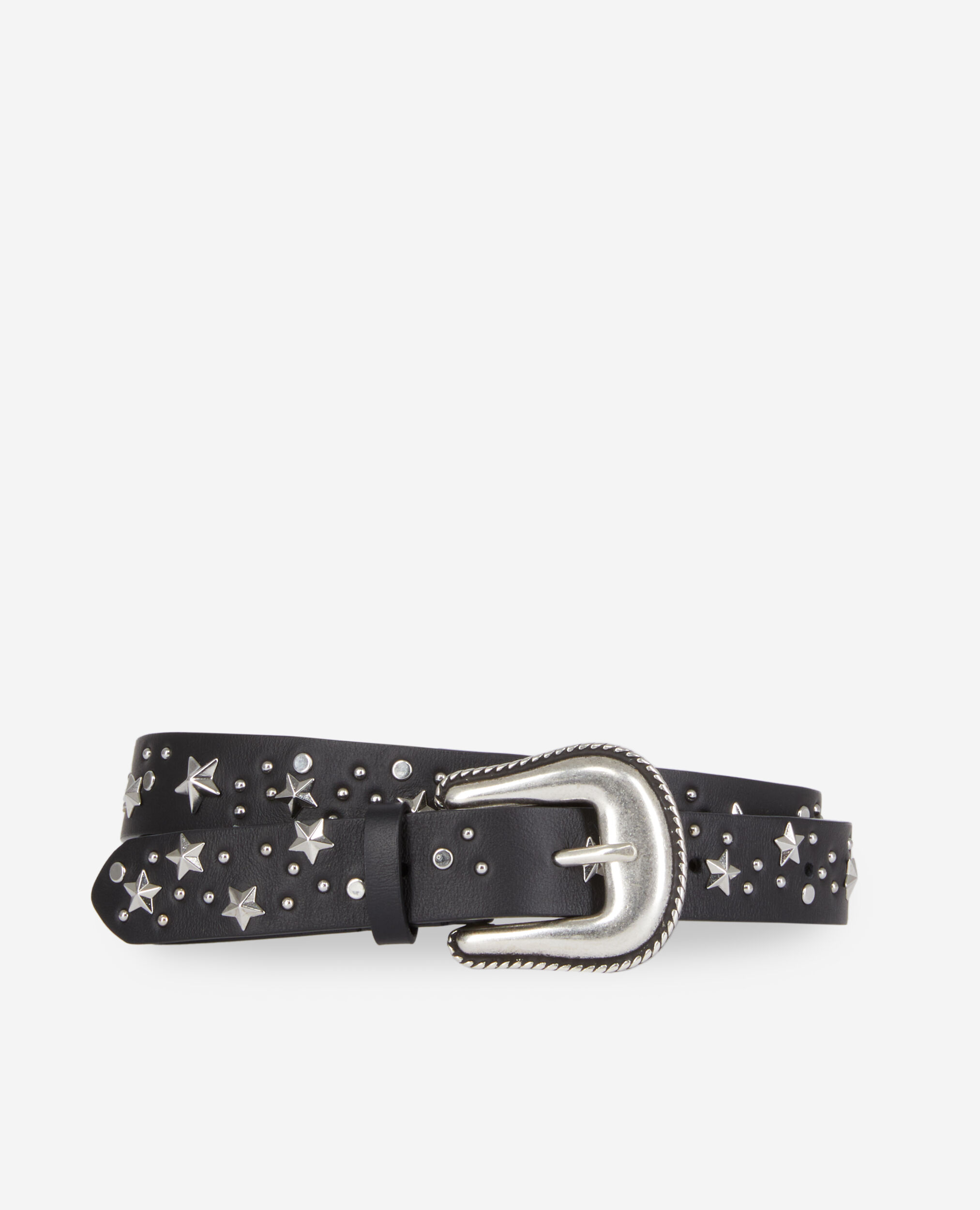 Black leather belt with stars, BLACK, hi-res image number null