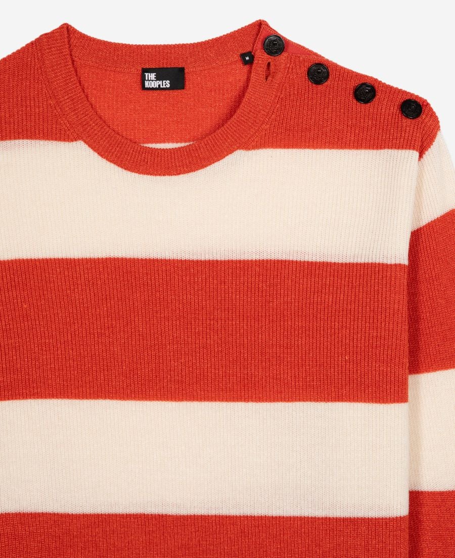 The Kooples MEN ORANGE ECRU wool and linen sweater in orange stripes