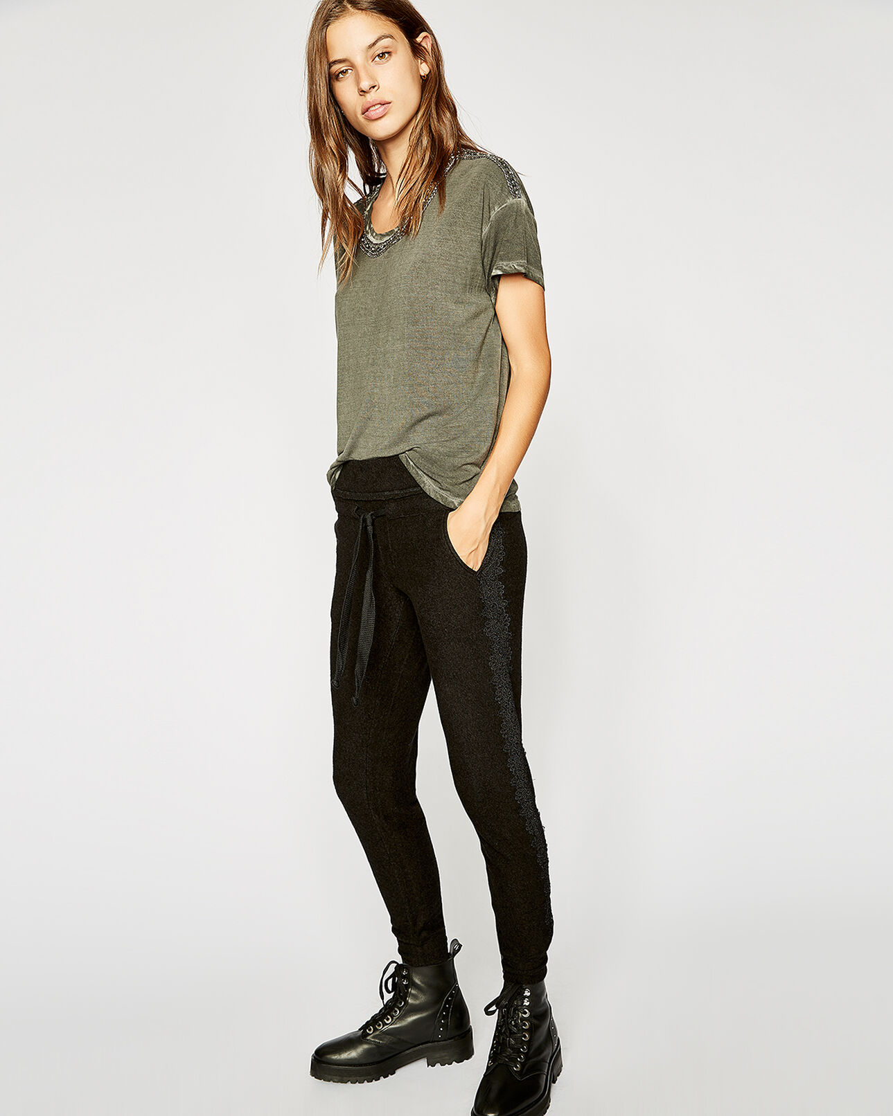 The Kooples FEMME BLACK jogging sweet fleece noir dentelle