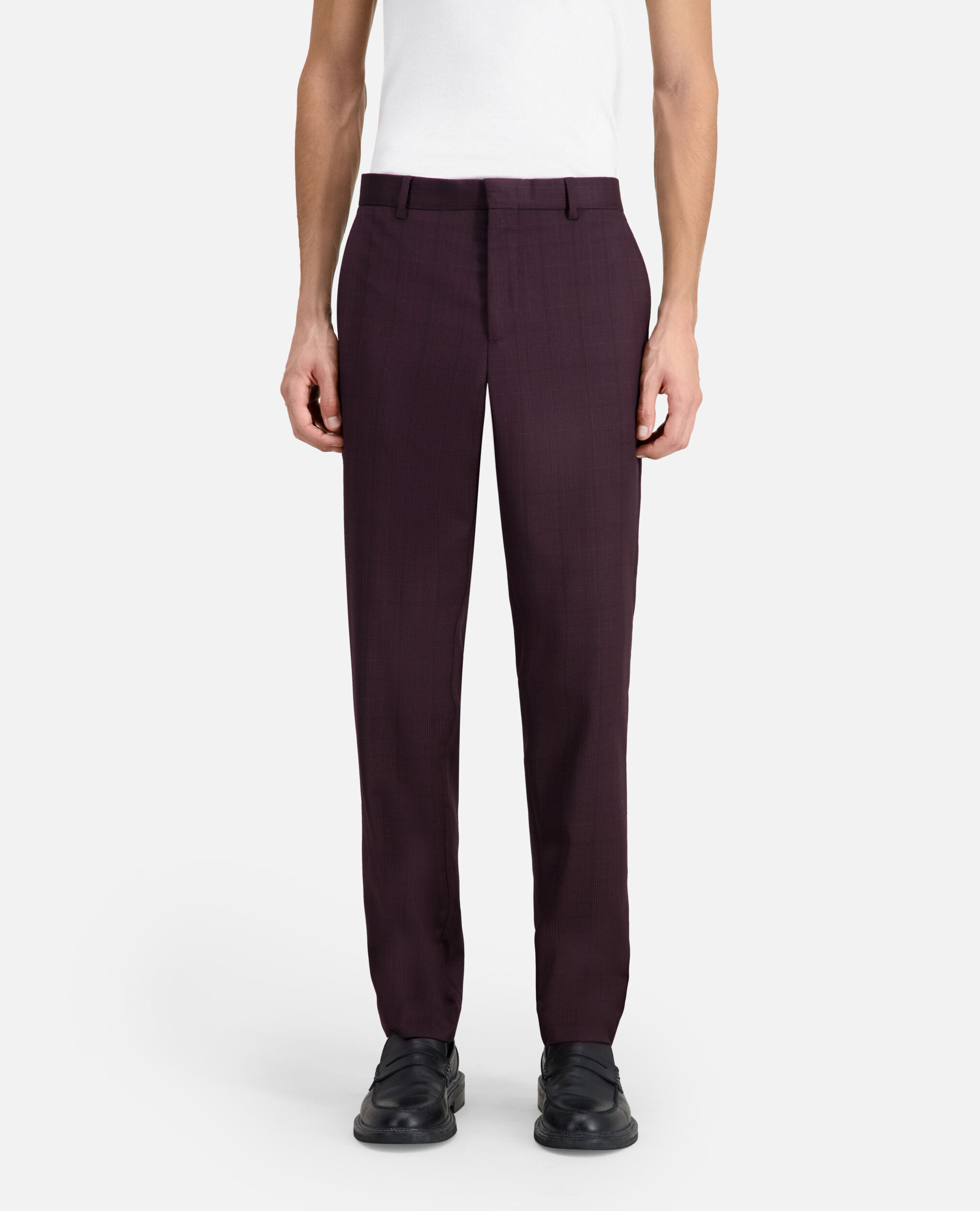 Burgundy checked wool suit trousers, BORDEAUX, hi-res image number null