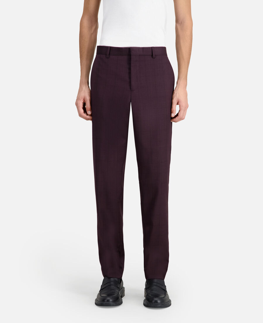 burgundy checked wool suit trousers