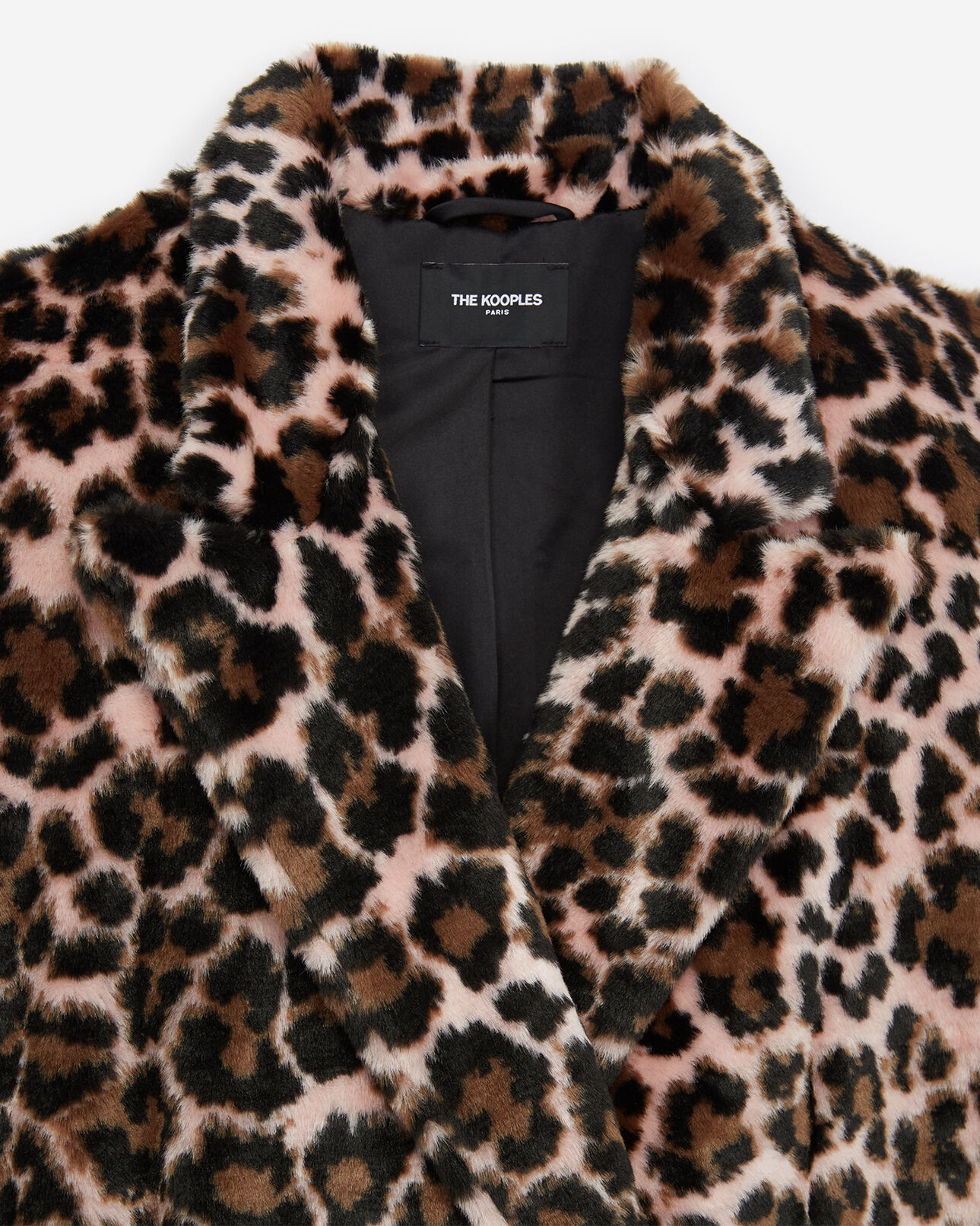 The Kooples F BEIGE / BROWN / BLACK faux fur coat with leopard print