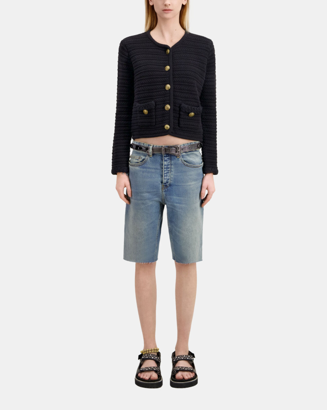 The Kooples FEMME BLACK cardigan en maille torsadée noir