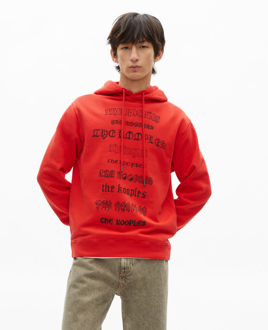 The Kooples MEN RED hooded sweatshirt with red screen print