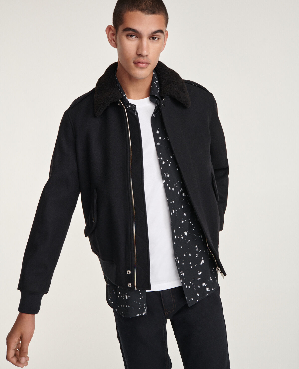 Black wool jacket with brown collar The Kooples