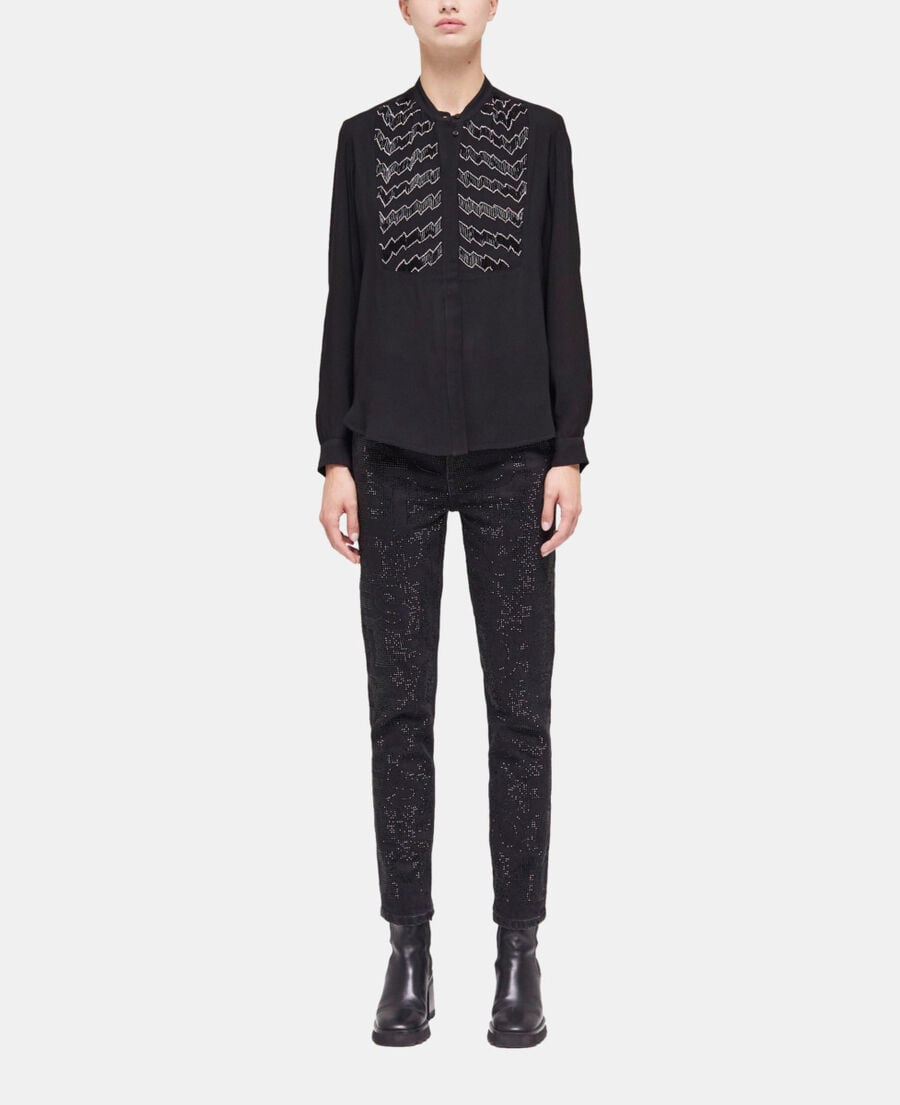 The Kooples MUJER BLACK camisa detalles perlas negra