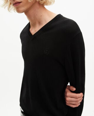 The Kooples HOMME BLACK pull col v en laine m&eacute;rinos noir