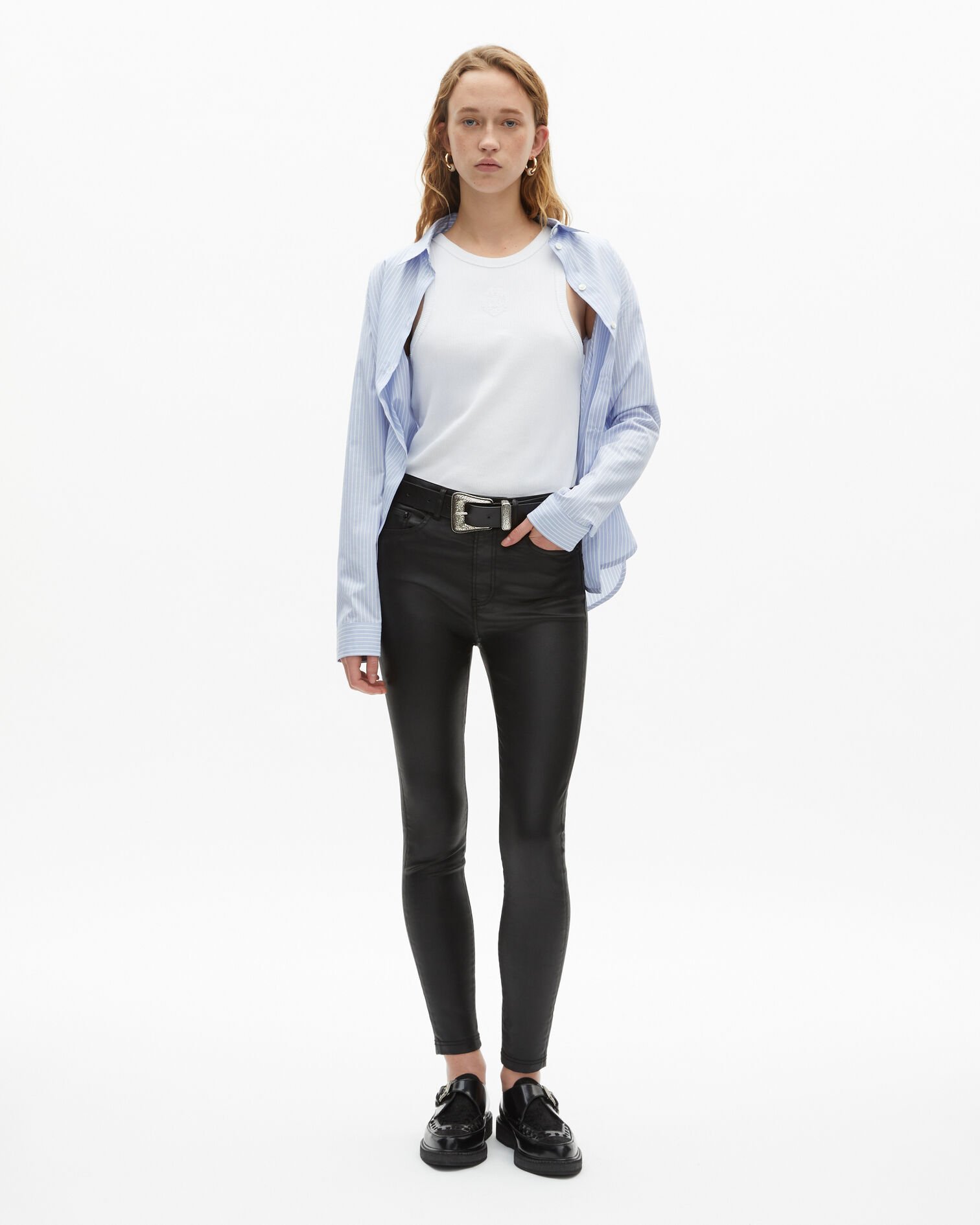 Black leather-effect slim jeans, BLACK, hi-res image number null