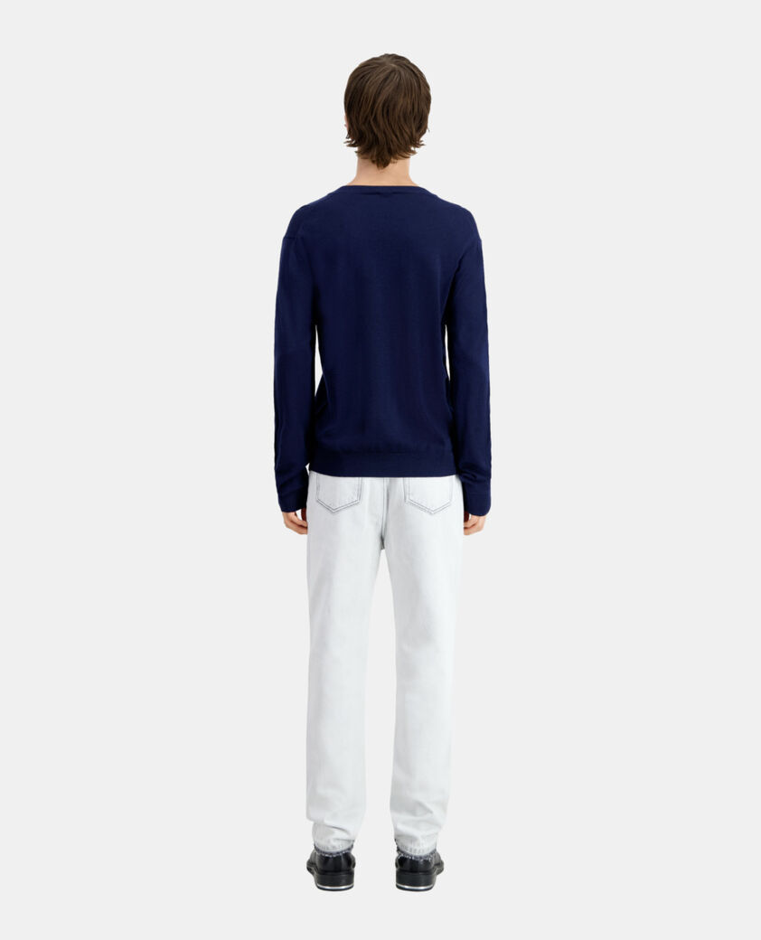 The Kooples HOMME NAVY pull bleu marine en laine mérinos