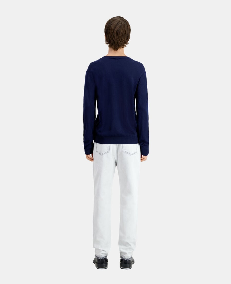 The Kooples HOMME NAVY pull bleu marine en laine mérinos