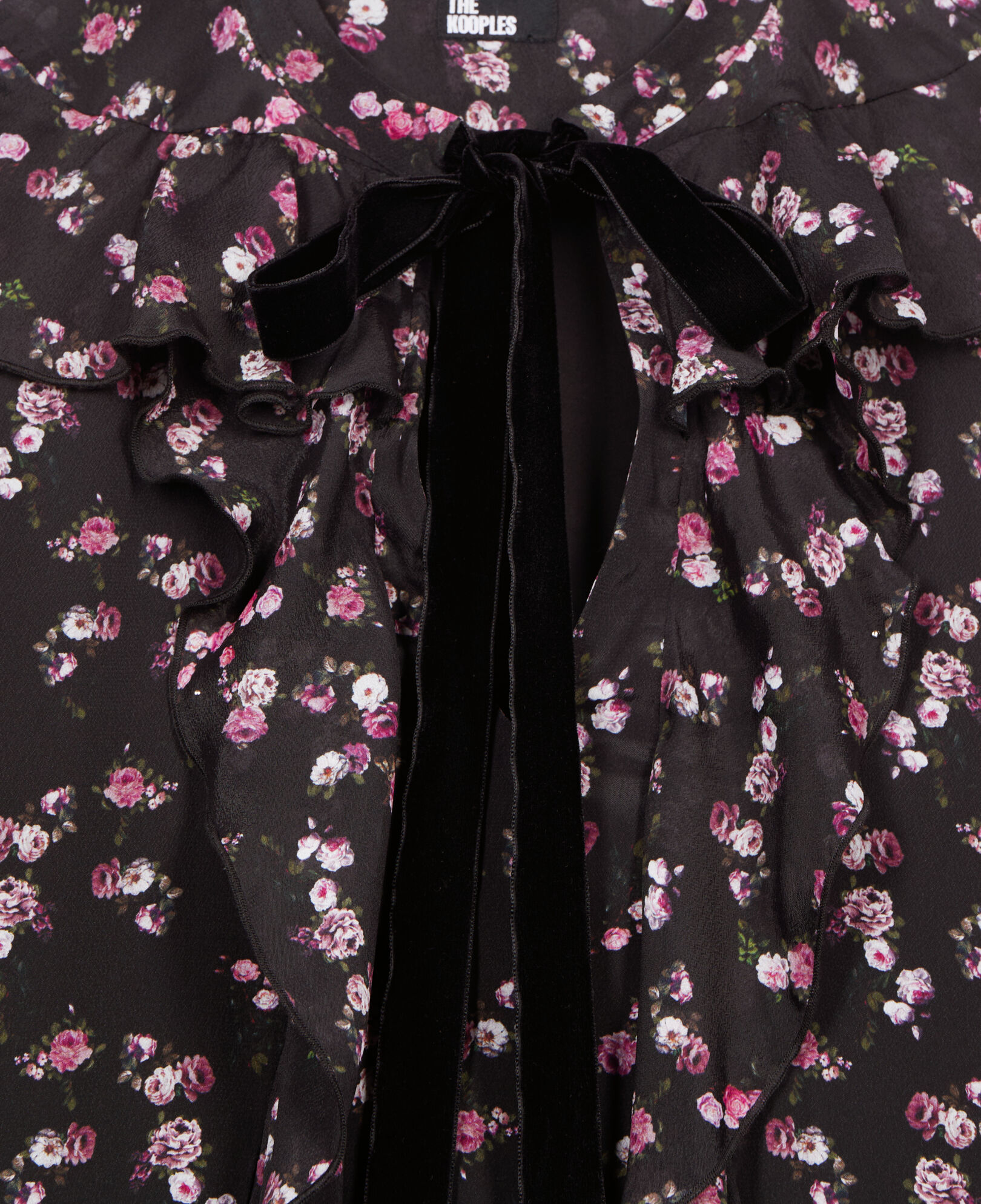 The Kooples MUJER BLACK vestido corto volantes estampado floral
