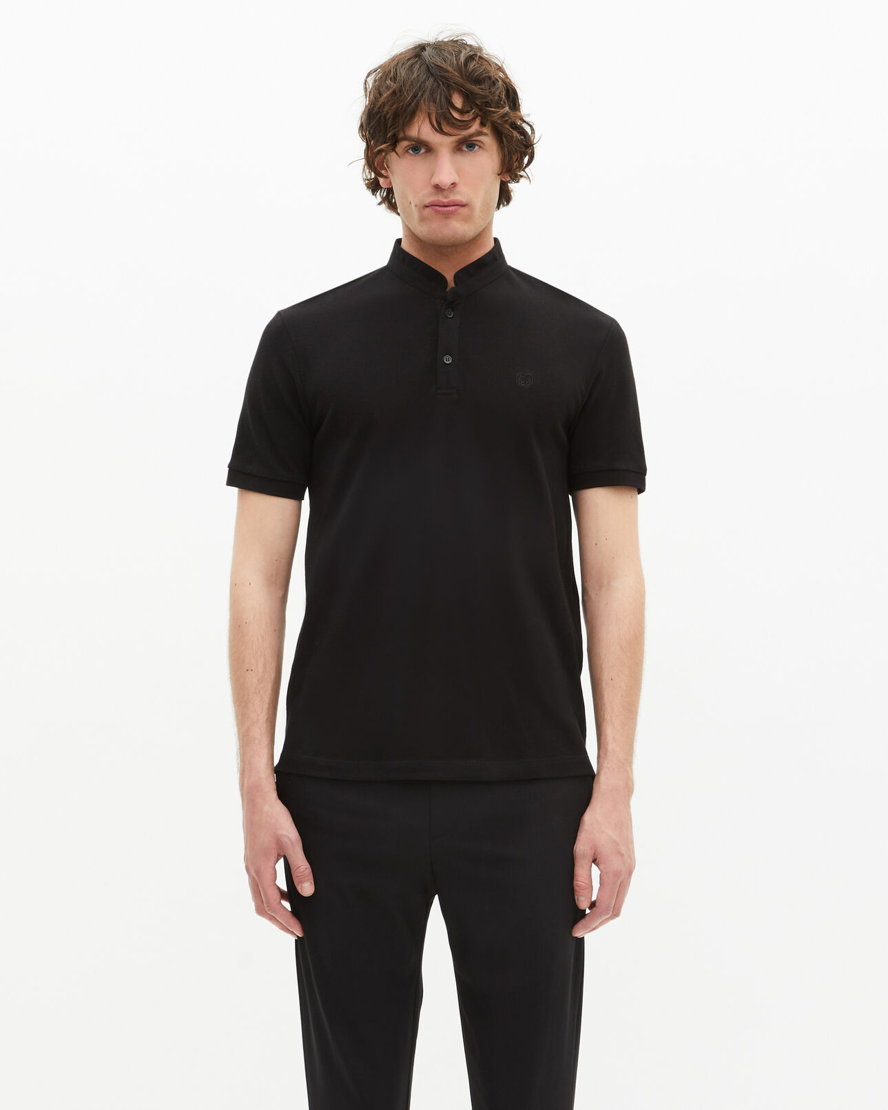 The Kooples MEN BLACK black pique cotton polo t-shirt