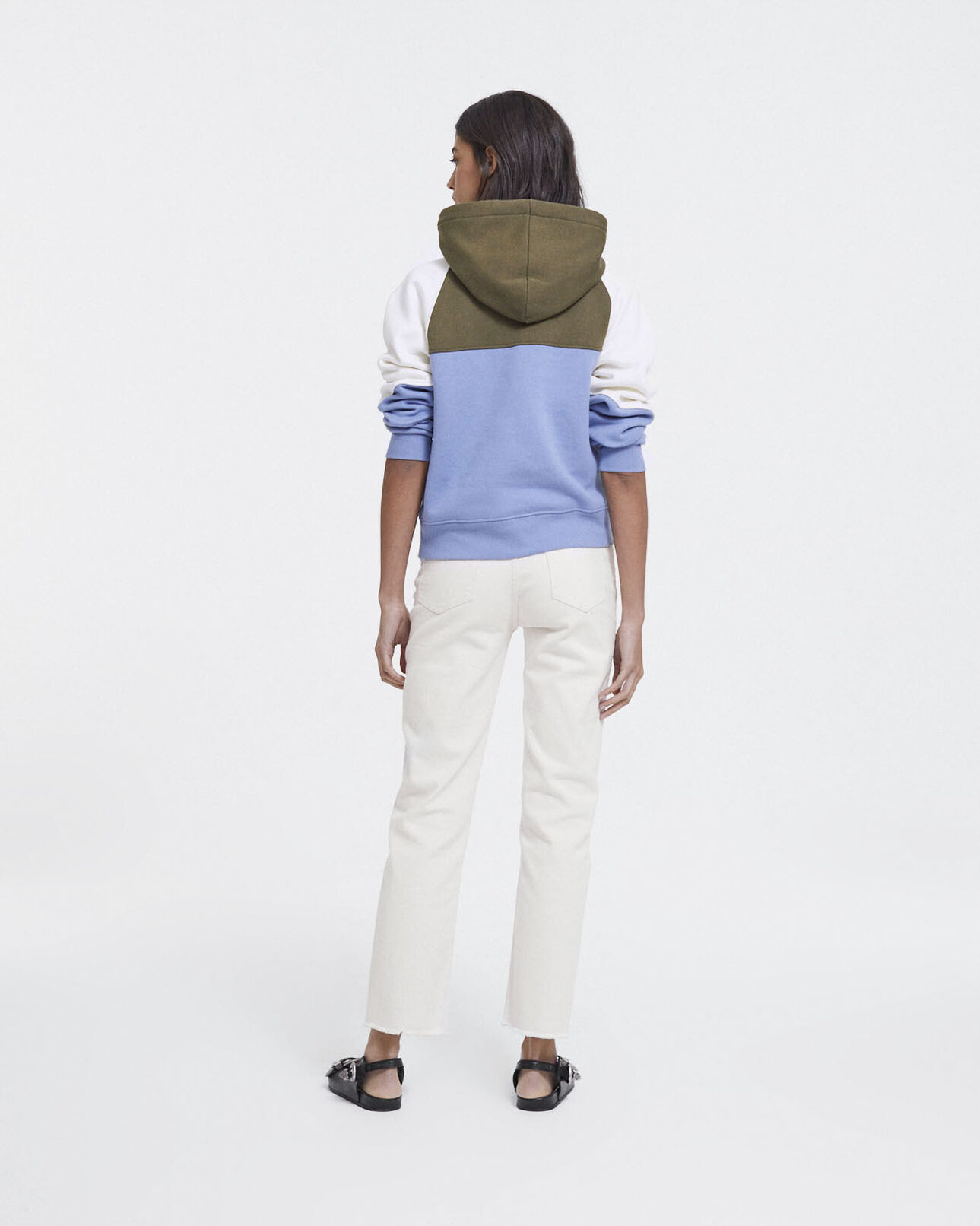The Kooples WOMEN BLEU KAKI ECRU hooded blue and khaki sweatshirt with logo on chest