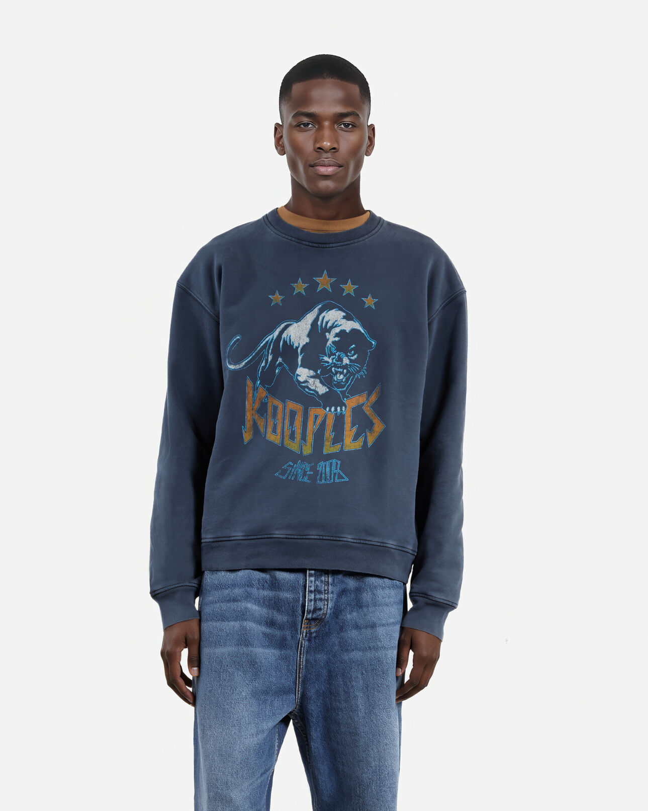 The Kooples HOMME WASHED NAVY sweatshirt avec sérigraphie logo bleu marine