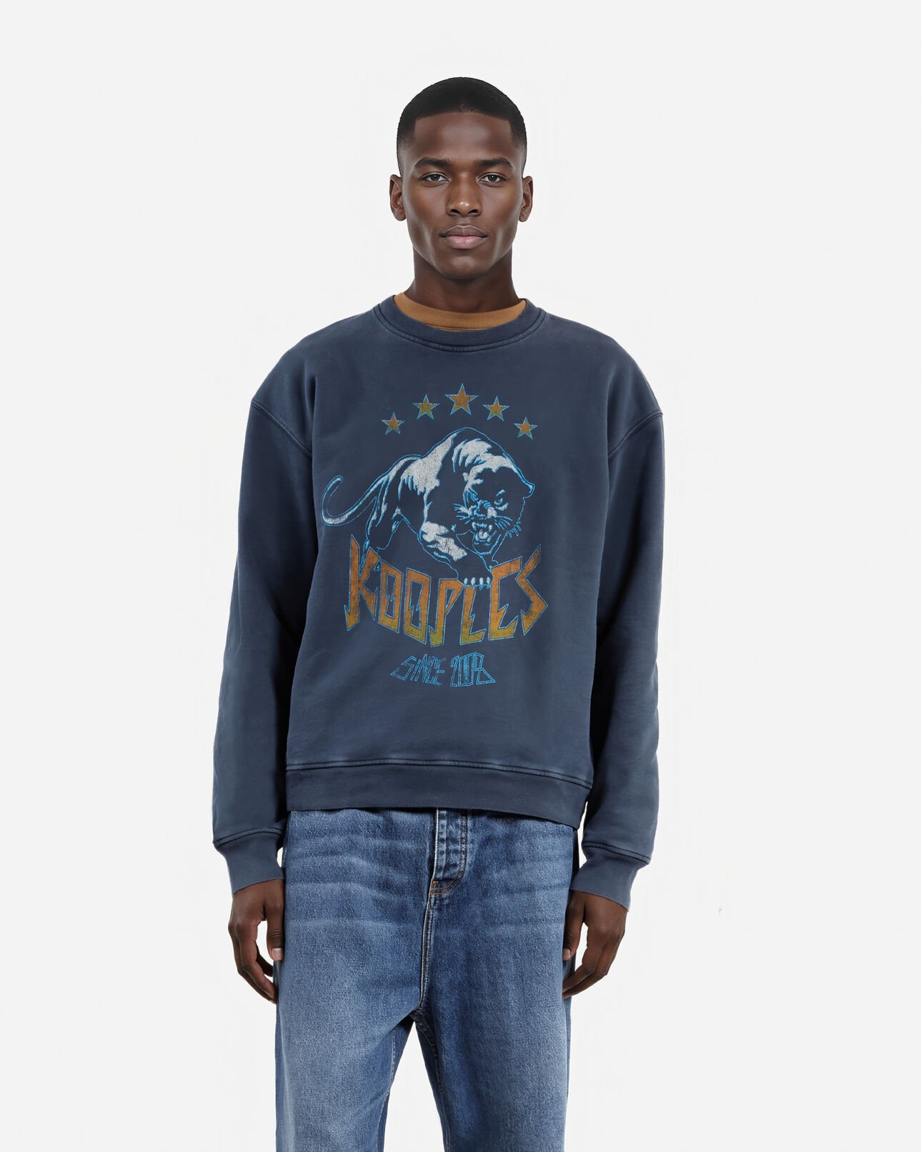 The Kooples HOMME WASHED NAVY sweatshirt avec sérigraphie logo bleu marine