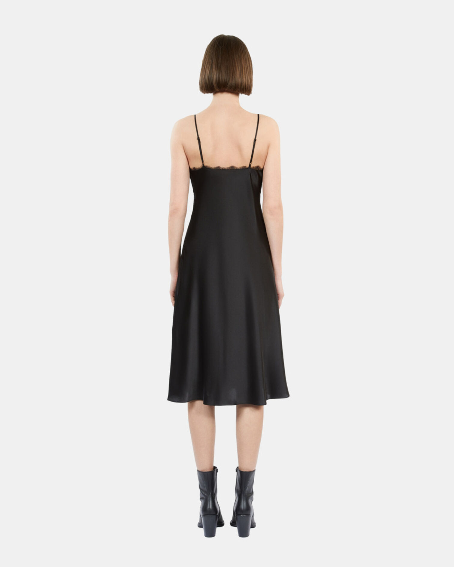 Short black silk slip dress, BLACK, hi-res image number null