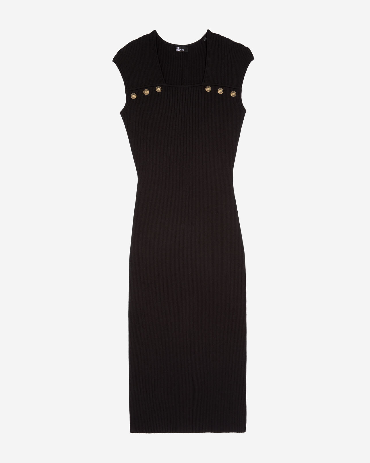 The Kooples FEMME BLACK robe longue en maille côtelée noire