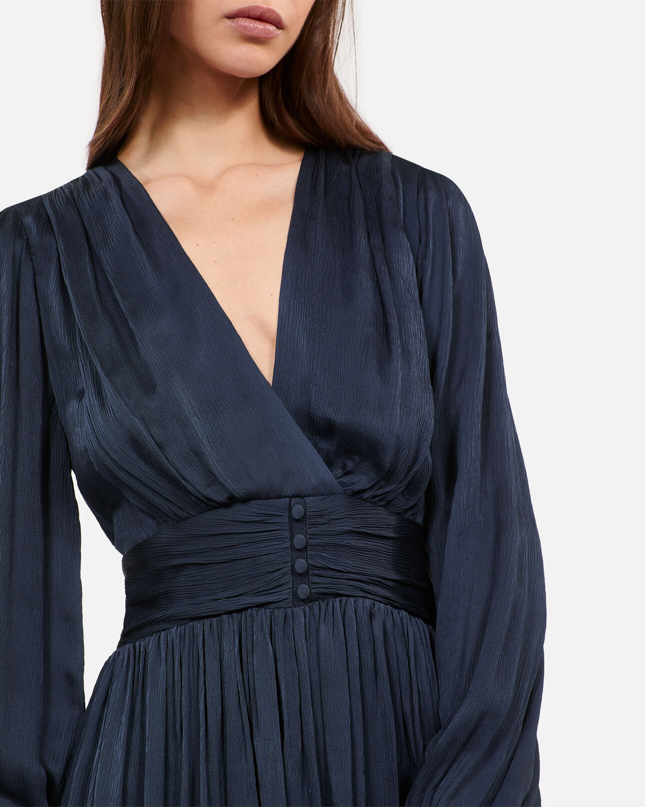 The Kooples FEMME DARK NAVY robe courte tissu crinckle bleu marine