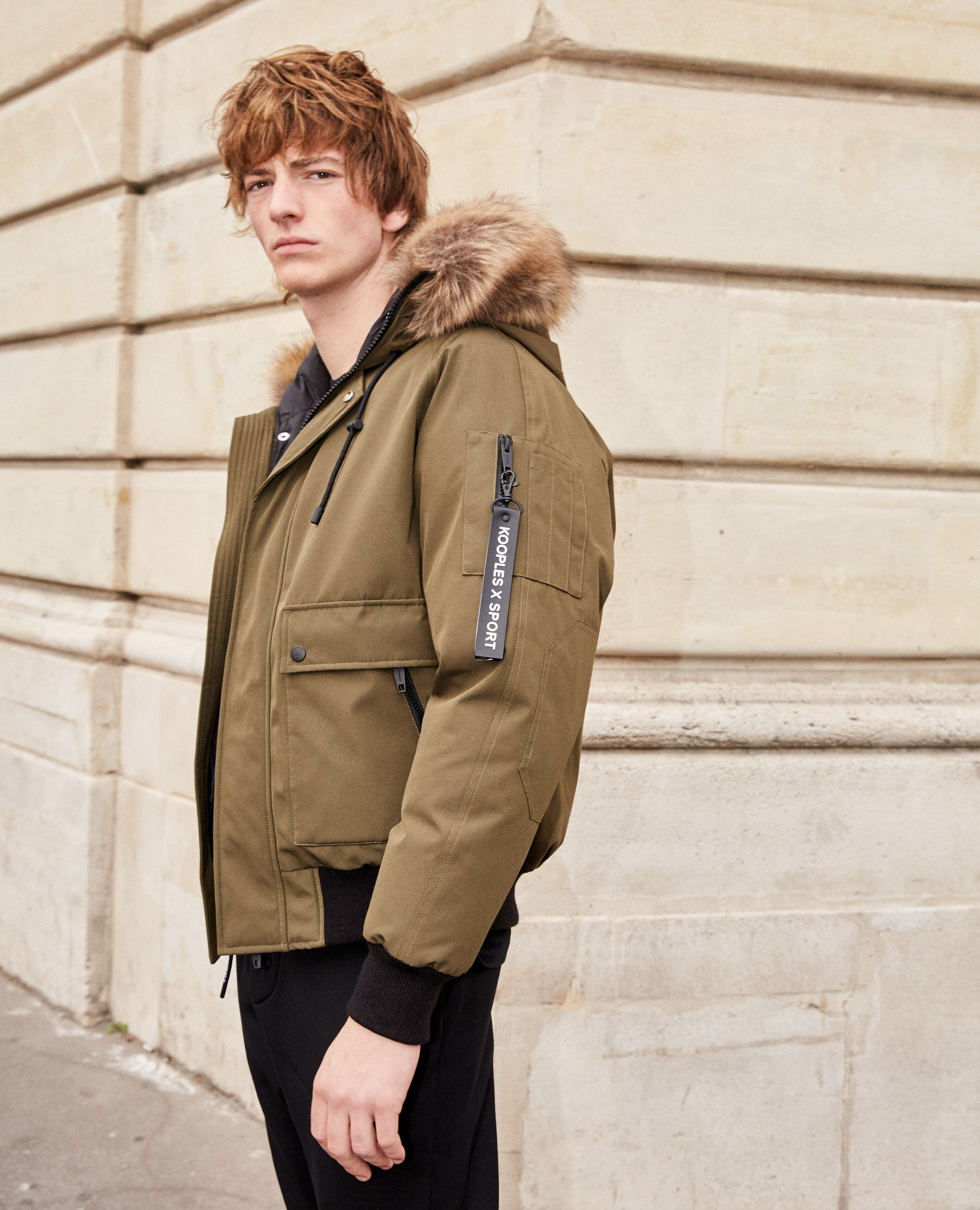 Cropped khaki down jacket with lined hood The Kooples
