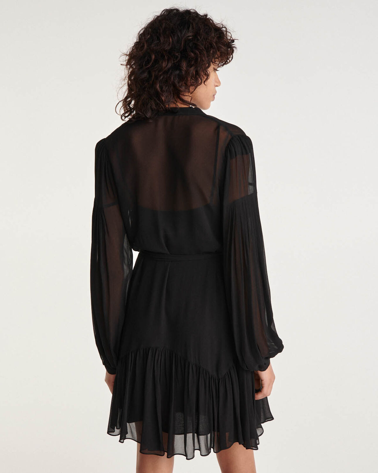 The Kooples DAMEN BLACK kurzes schwarzes kleid v-ausschnitt gürtel
