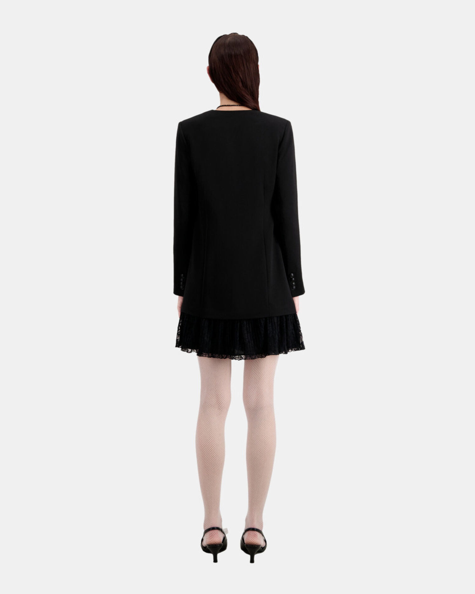 Short black crepe and lace dress, BLACK, hi-res image number null