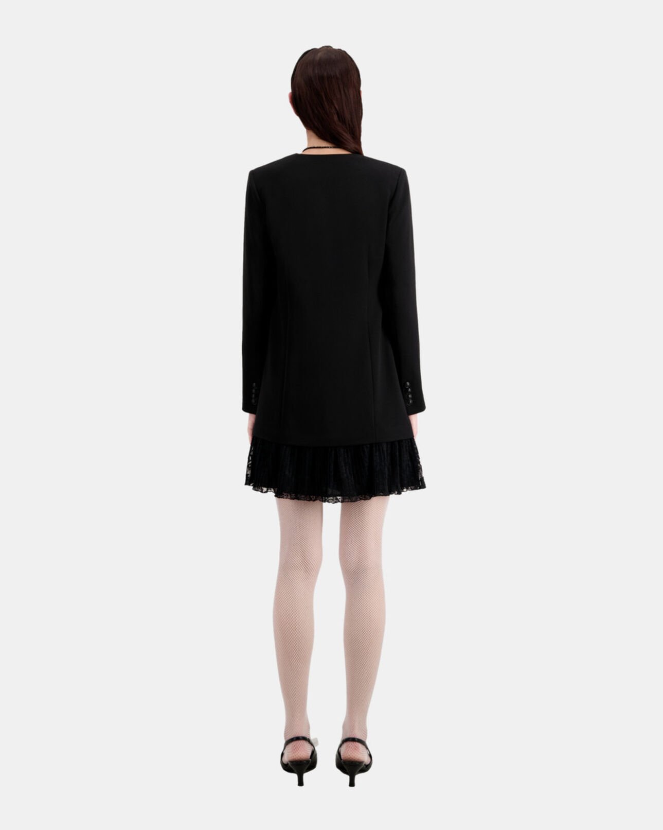 The Kooples FEMME BLACK robe courte noire effet tailleur en crêpe et dentelle