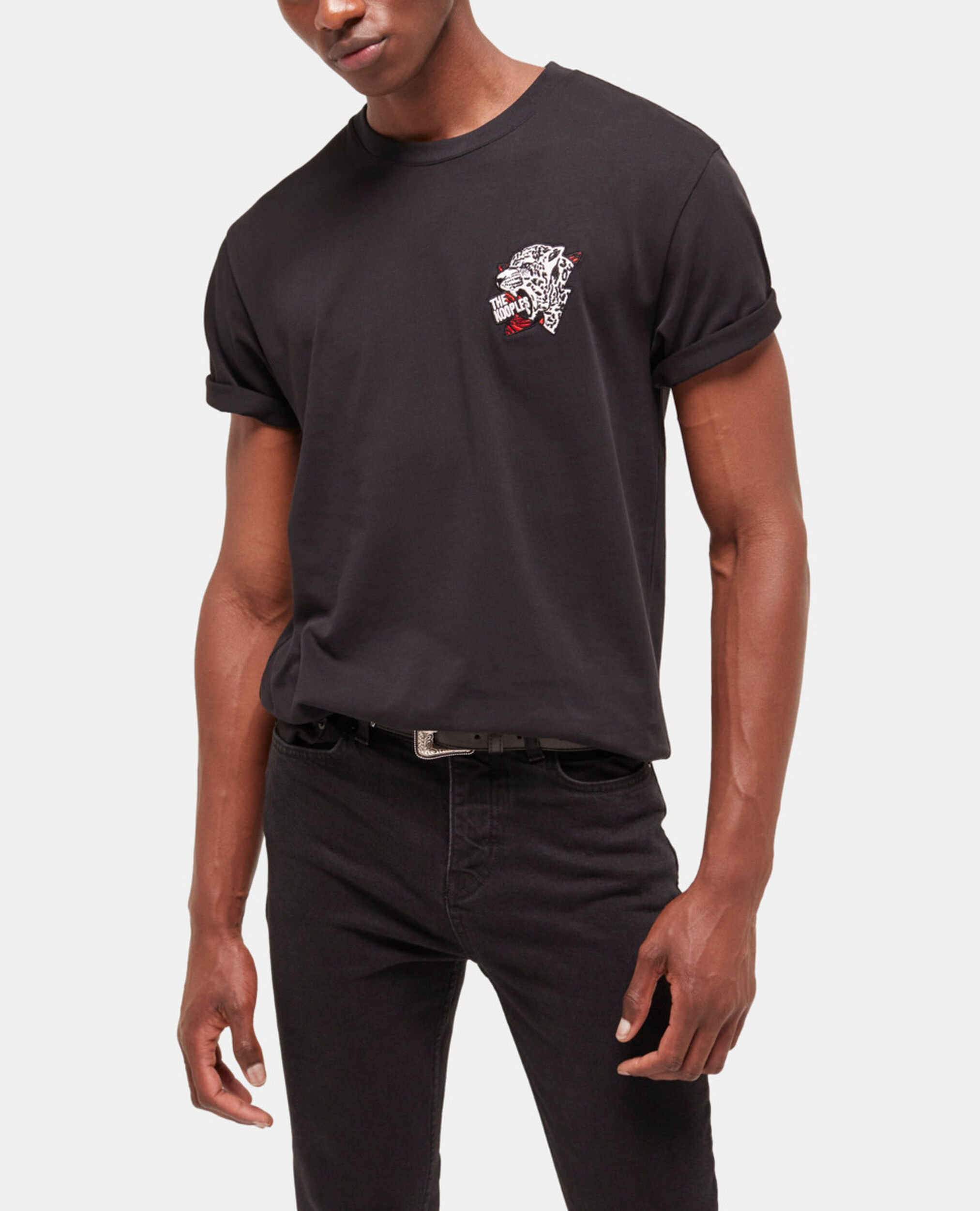 Schwarzes T-Shirt Herren mit Siebdruck, BLACK, hi-res image number null