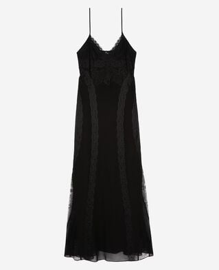 The Kooples DAMEN BLACK langes kleid mit schwarzer spitze