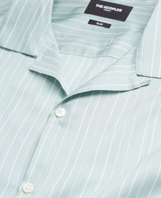 The Kooples HOMME BLUE/GREEN chemise verte et blanche fluide col cubain