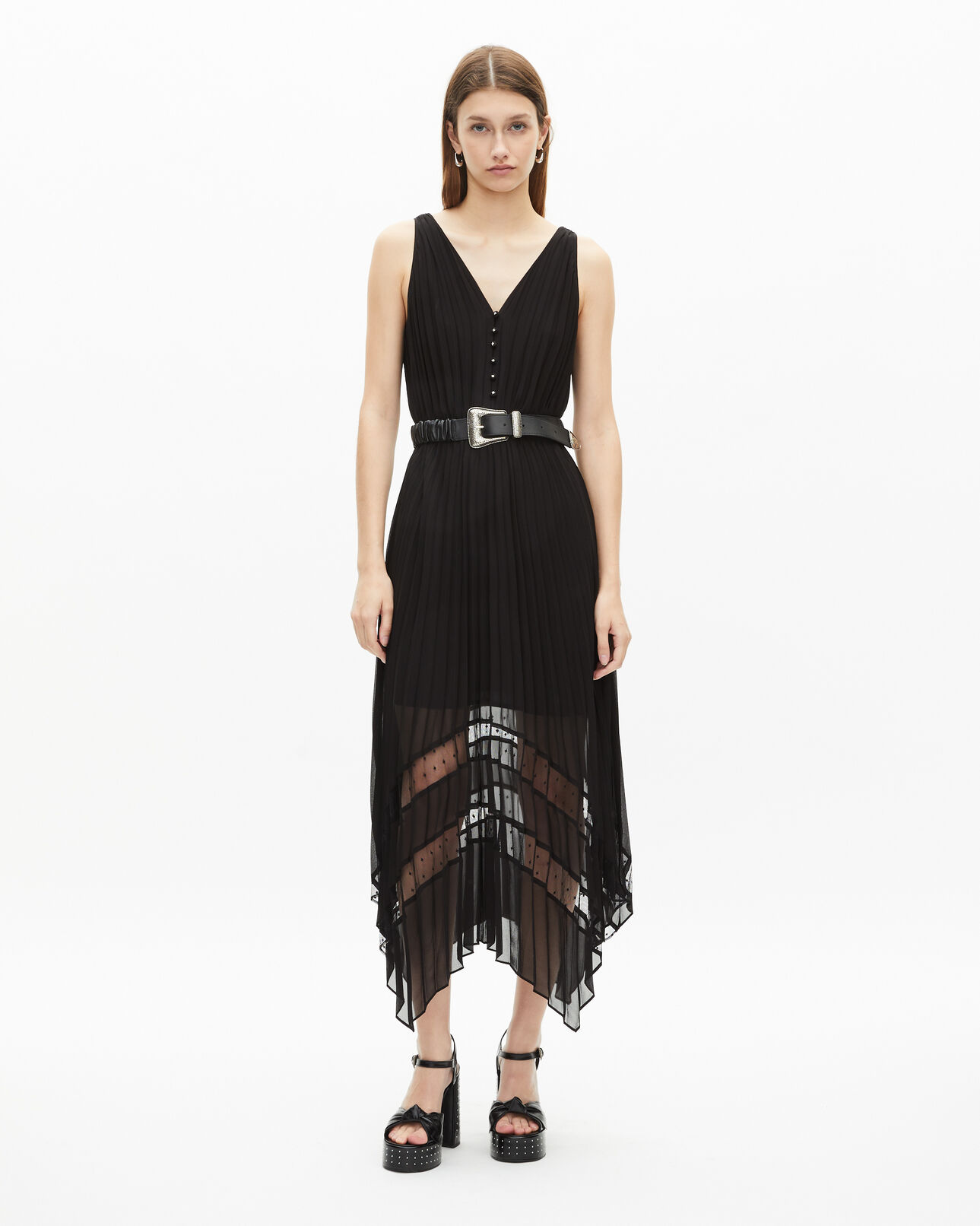 The Kooples FEMME BLACK robe longue plissée noire