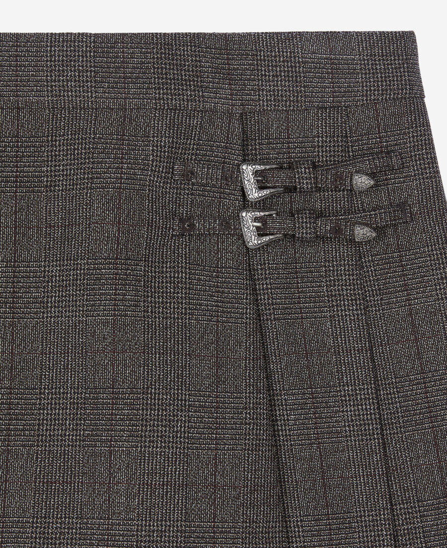 The Kooples FEMME BROWN jupe courte prince de galles en laine marron