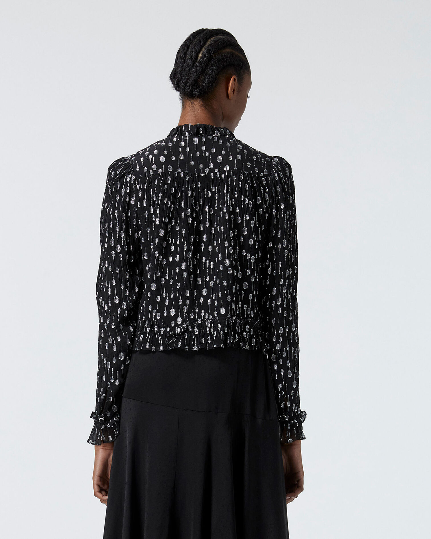Smart black shirt with silver cuffs, BLACK / SILVER, hi-res image number null