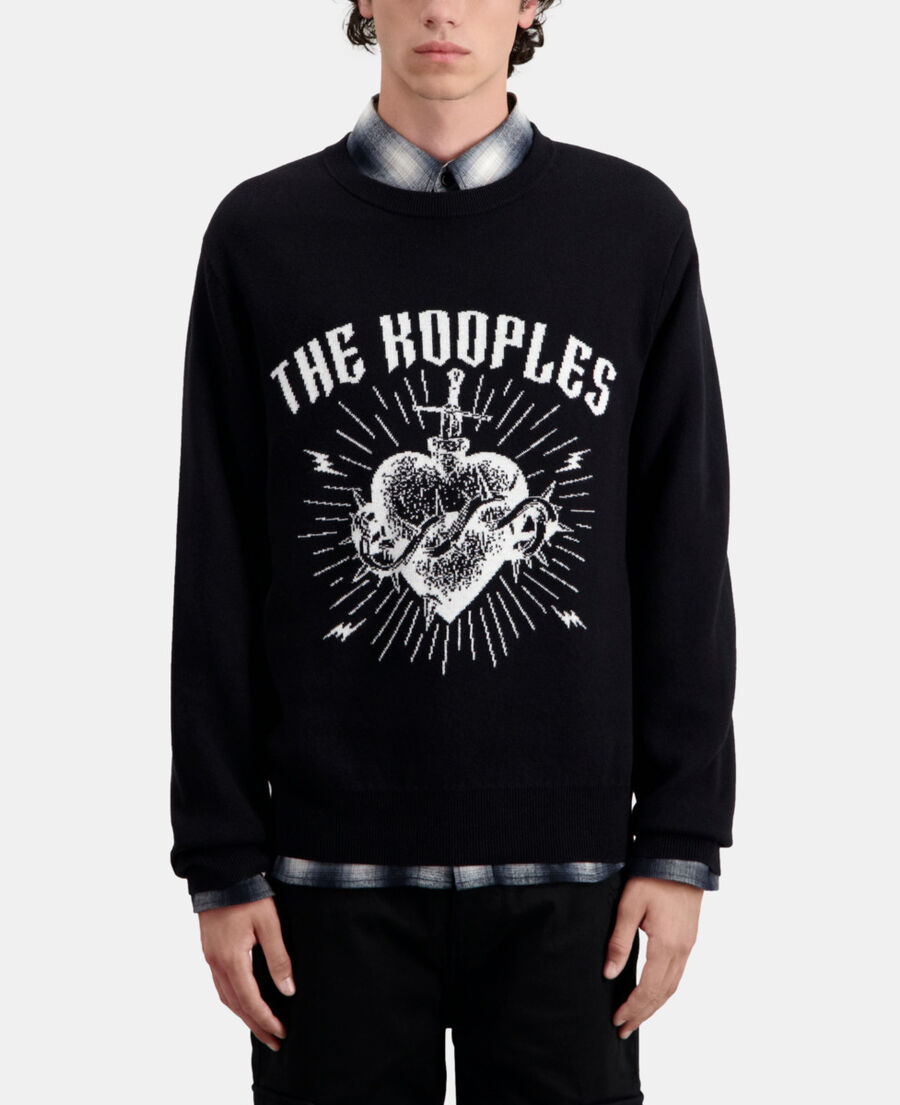pull noir dagger through heart en laine mélangée